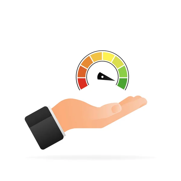 Credit score snelheidsmeter in de hand op witte achtergrond — Stockvector