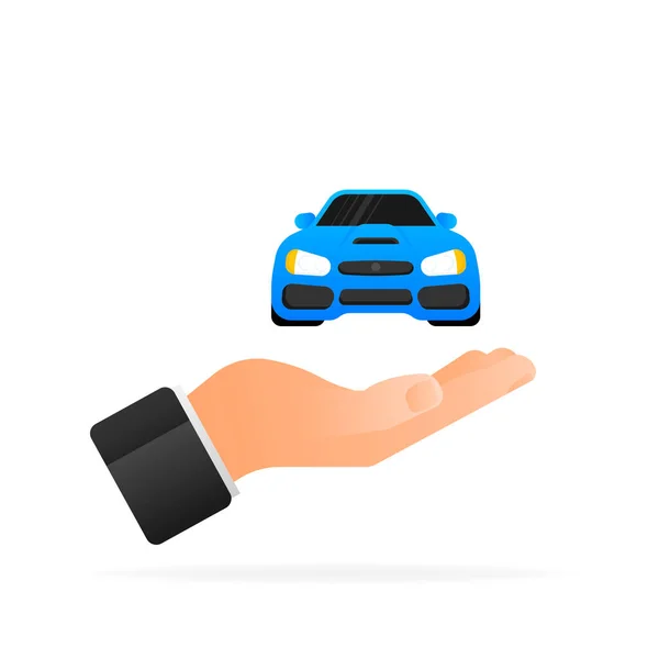 Flat illustration with car in hand. Vector flat illustration. Document icon concept. Business vector icon. — Stock Vector