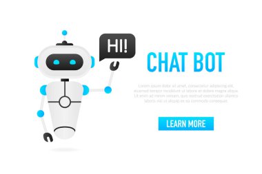 Chatbot simgesi konsepti, sohbet robotu ya da geveze robot. Web sitesinin ya da mobil uygulamaların robot sanal yardımı. Vektör illüstrasyonu