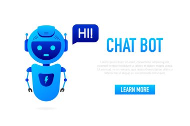 Chatbot simgesi konsepti, sohbet robotu ya da geveze robot. Web sitesinin ya da mobil uygulamaların robot sanal yardımı. Vektör illüstrasyonu