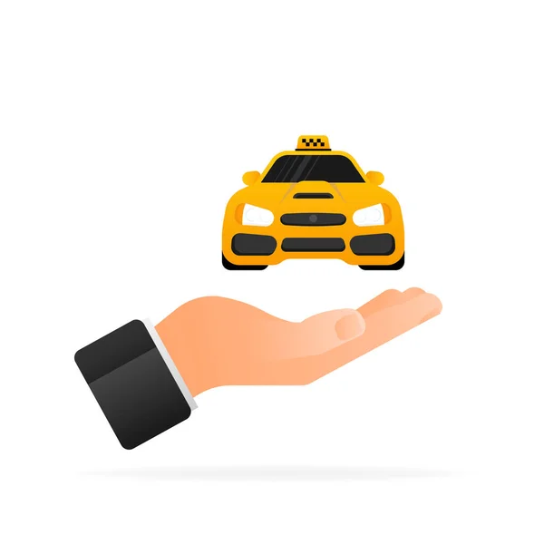 3d personaje taxi sobre fondo claro. Icono amarillo de dibujos animados sobre fondo negro. Icono de vector de negocio. Concepto empresarial — Vector de stock