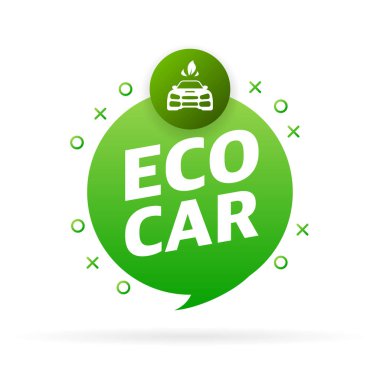 Yeşil eko arabalı pankart. Ekoloji konsepti. Elektrik gücü. Çevre dostu ulaşım kavramı.