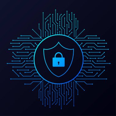 Soyut afiş. Siber güvenlik 3D tarzında. İletişim teknolojisi. Veritabanı sistemi