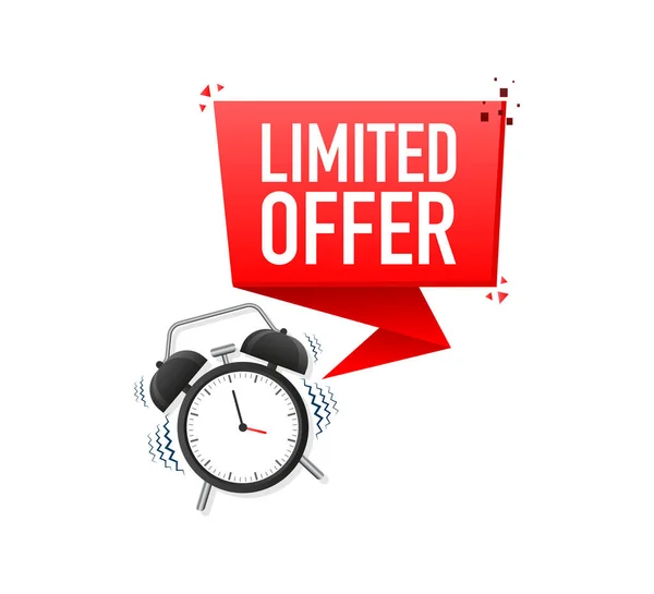 Limited offer red banner on white background. Clock icon. Vector illustration — Stock Vector