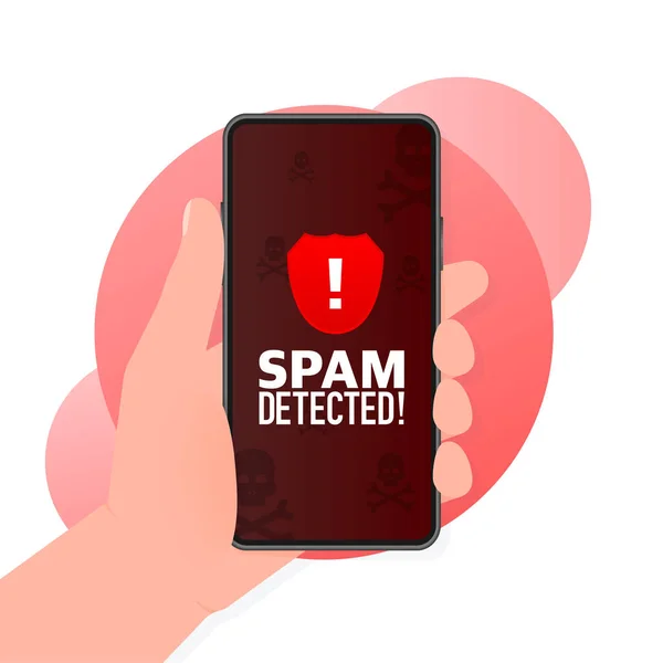 Rød spam opdaget ikon. Phishing-svindel. Hacking koncept. Cybersikkerhedskoncept. Advarselsmeddelelse – Stock-vektor