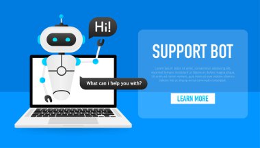 Chatbot simgesi konsepti, sohbet robotu ya da geveze robot. Web sitesinin ya da mobil uygulamaların robot sanal yardımı. Vektör illüstrasyonu