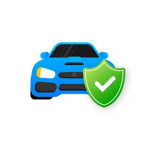 Infografía plana. Icono de seguro de coche sobre fondo azul. Ilustración plana de vectores isométricos — Vector de stock