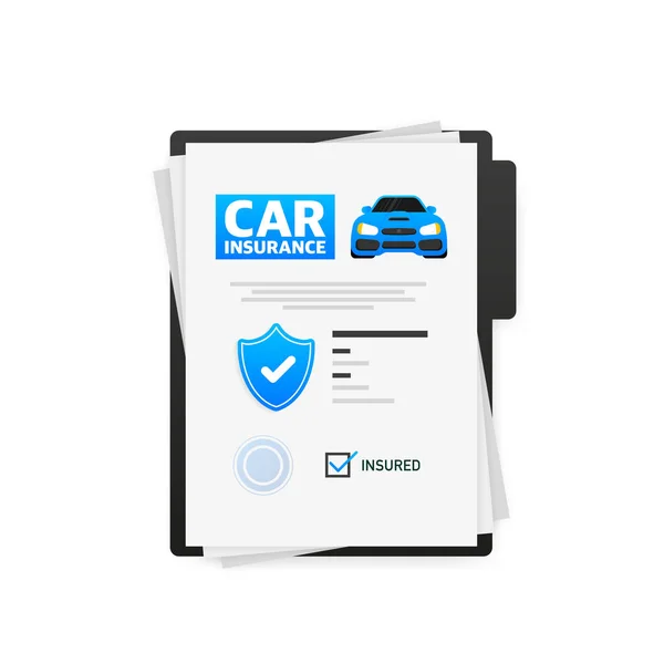 Flache Infografik. Autoversicherungs-Symbol auf blauem Hintergrund. Flache isometrische Vektorabbildung — Stockvektor