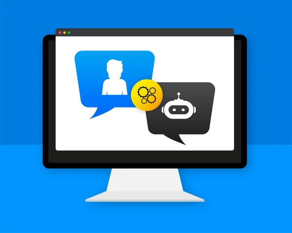 Concept d'icône Chatbot, chat bot ou chatterbot. Assistance virtuelle de robot de site Web ou d'applications mobiles. Illustration vectorielle — Image vectorielle