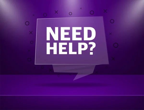 Hulp nodig paarse banner in 3D-stijl op witte achtergrond. Vectorillustratie. — Stockvector