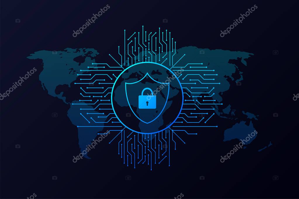 Abstract banner. Cyber security in 3d style. Communication technology. Database system.