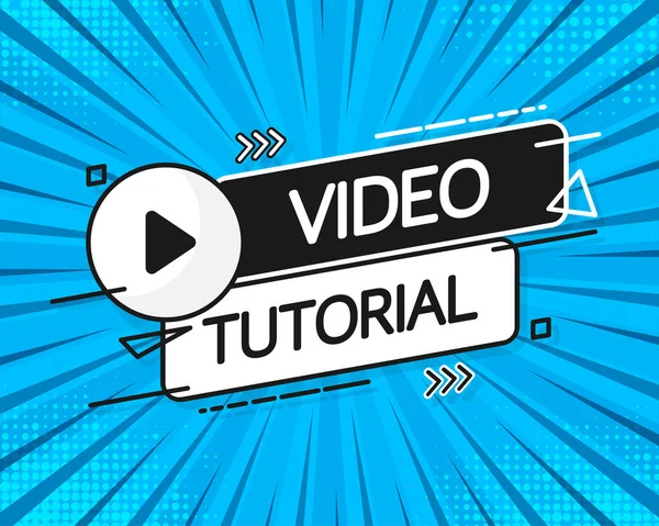 Icono de video tutorial sobre fondo azul. Banner video tutorial — Vector de stock