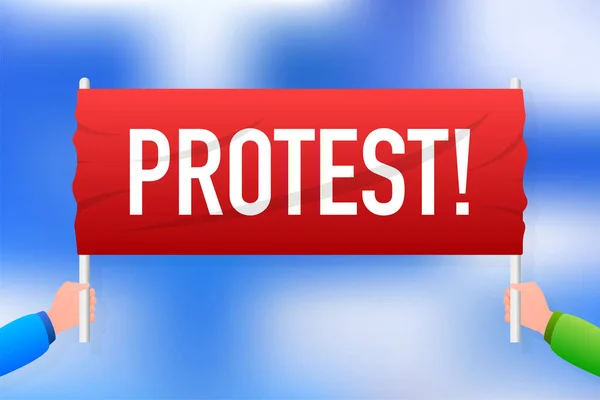 Protestar mesa roja realista sobre fondo azul. Ilustración vectorial — Vector de stock