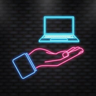 Neon Simgesi. Web sitesi tasarımı için dizüstü bilgisayar modeli. Harika bir dizüstü bilgisayar, her amaç için harika bir tasarım..