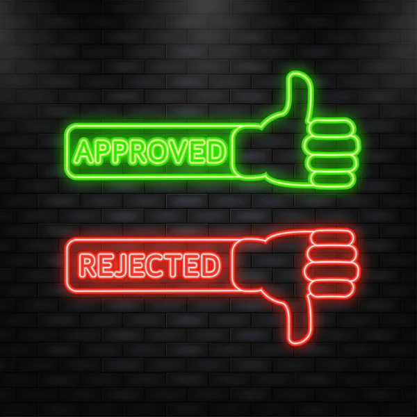 Neon Icon. Approved and Rejected banner. Positive feedback concept. Flat banner. Vector illustration — Vector de stock