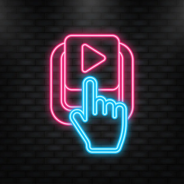 Neon Icon. Play video icon, red buttons sign on white background — Image vectorielle