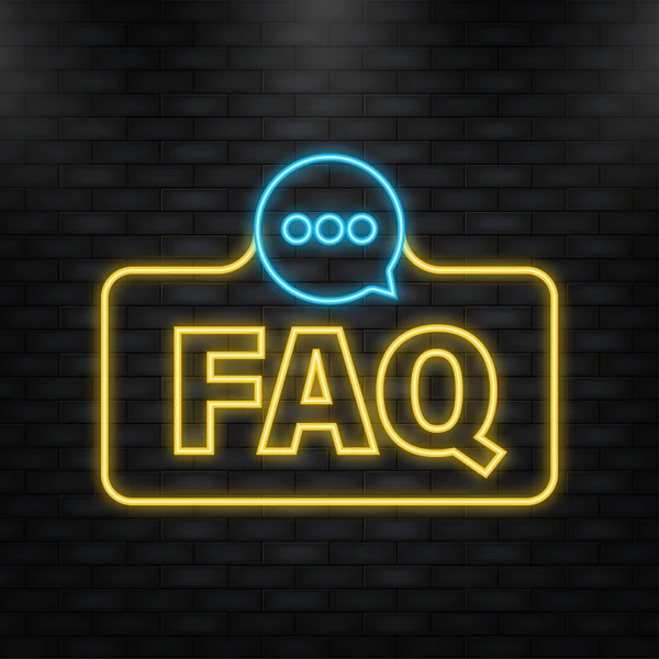 Neon Icon. Frequently Asked Questions FAQ Label — 스톡 벡터