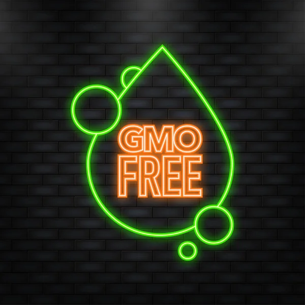 Neonowa Ikona. Wolne od GMO. Realistyczna zielona kropla. Projektowanie stron. Ilustracja wektora — Wektor stockowy