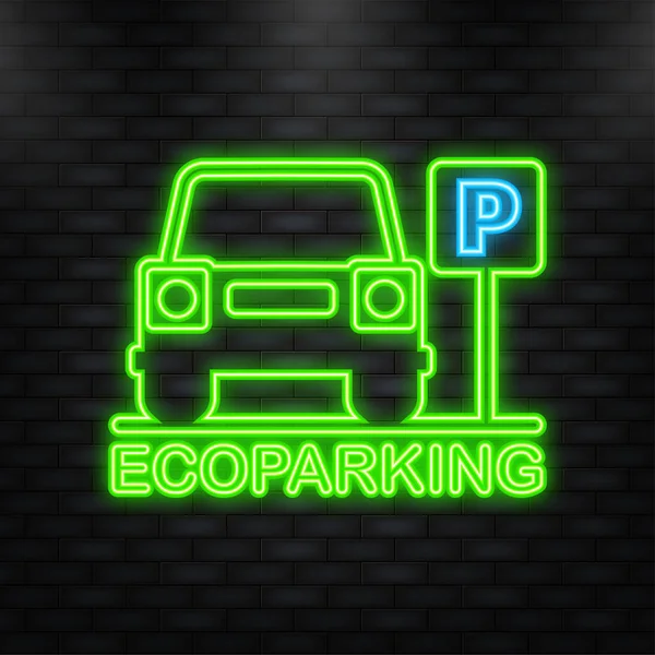 Neon Icon. Isolated Parking Sign - Green roadsign with letter P isolated on white background — ストックベクタ