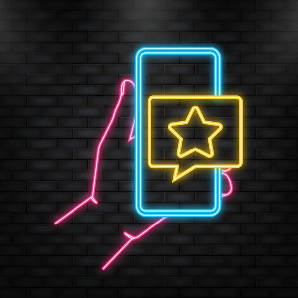 Neon Icon. Online survey concept. Customer service. Social icon. Customer review rating. — 스톡 벡터