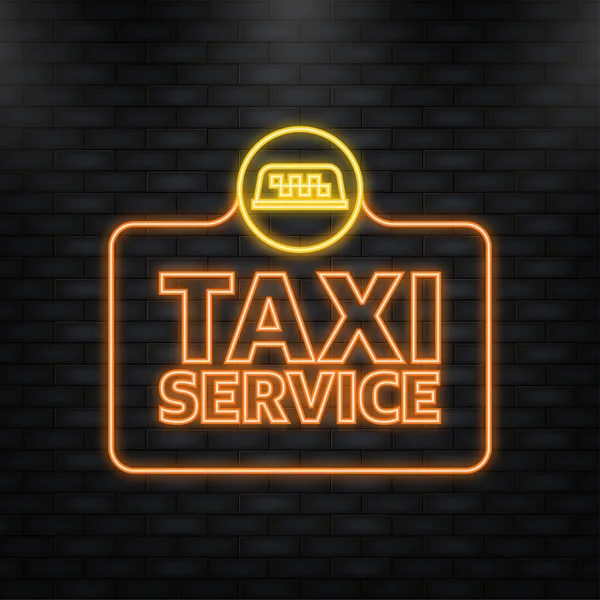 Neon Icoon. Taxi service, geweldig ontwerp voor elk doel. App logo concept. Brochure ontwerp sjabloon, kaart, banner. — Stockvector