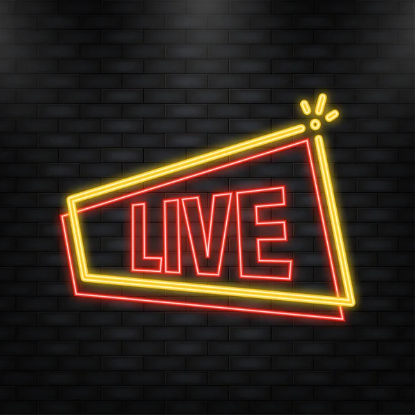 Neon Icon. Live icon, great design for any purposes. Live stream sign. Digital background. Vector illustration — Vettoriale Stock