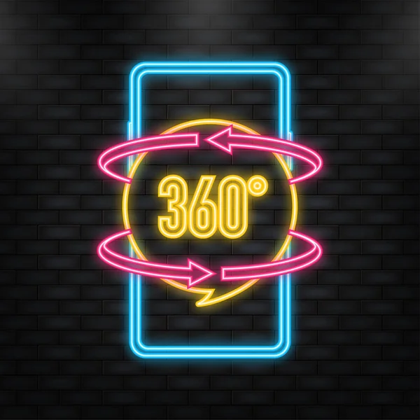 Neon Icon. 360 degrees view sign icon on white background — стоковий вектор