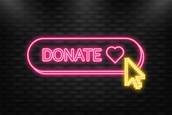 Neon Icon. Donate heart in flat style. Vector flat illustration. — 스톡 벡터