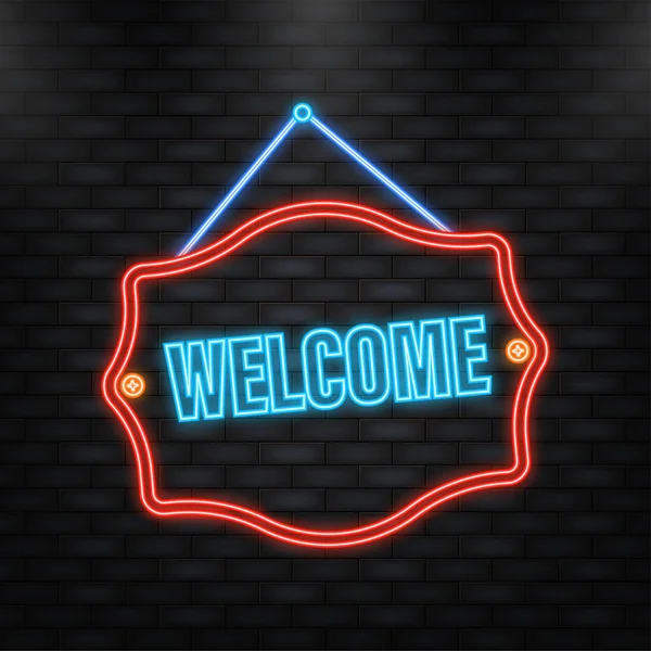 Neon Icon. Welcome business sign on door. Vector illustration — стоковий вектор