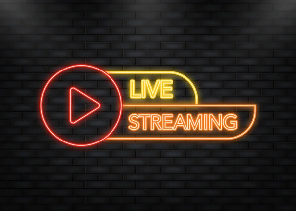 Neon-Ikone. Live Streaming Icon, Badge, Emblem für die Übertragung oder Online-TV-Stream. Vektor im flachen Design-Stil — Stockvektor