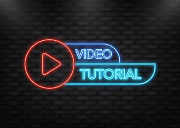 Neon Icon. Video tutorial icon on white background. Video tutorial banner — ストックベクタ