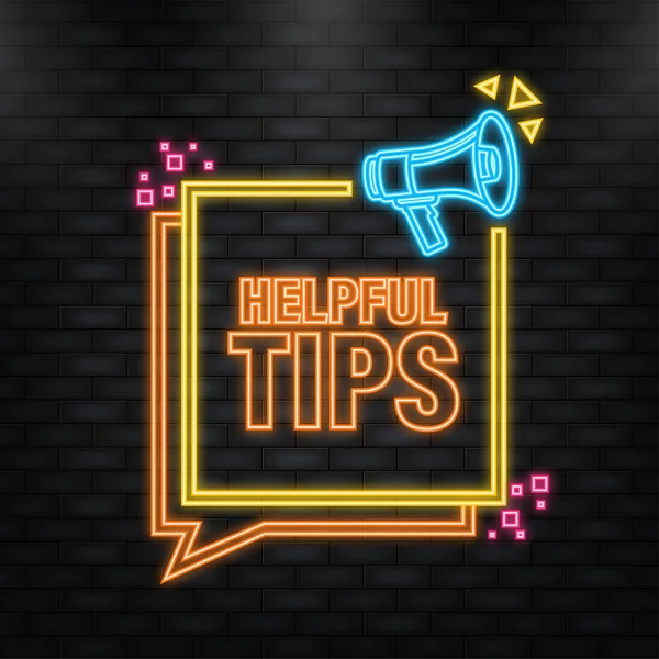 Neon Icon. Top tips megaphone yellow banner in 3D style on white background. Vector illustration — Image vectorielle