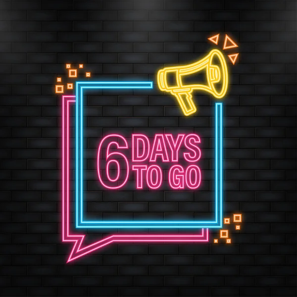 Neon Icon. 6 Days to go poster in flat style. Vector illustration for any purpose — ストックベクタ