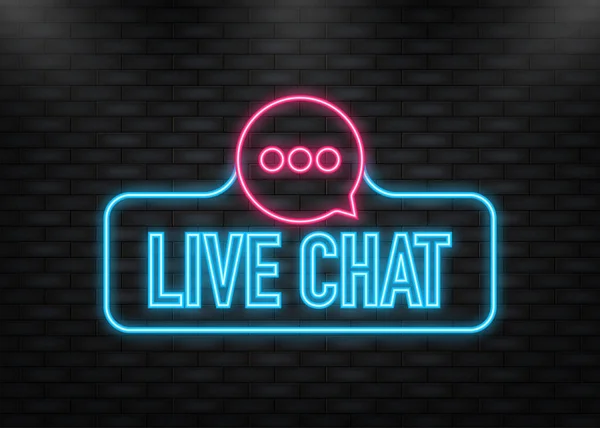 Neon Icon. Live chat in flat style. Online support call center. Customer service. Client comment. Live button. — Vector de stock