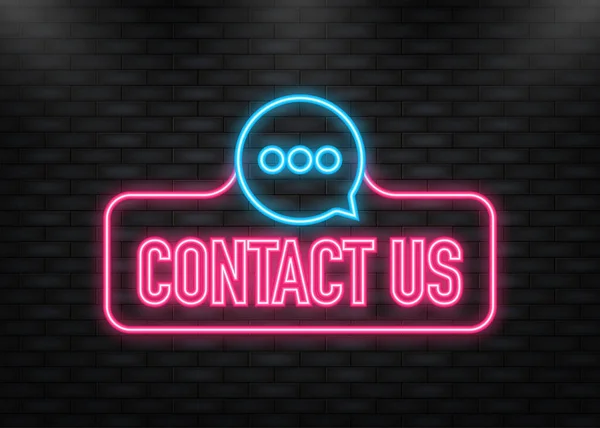 Neon Icon. Contact us blue realistic paper speech bubble. — Archivo Imágenes Vectoriales