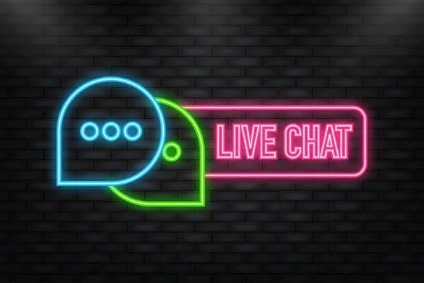 Neon Icon. Live chat in flat style. Online support call center. Customer service. Client comment. Live button. Client support online helpline — Vector de stock