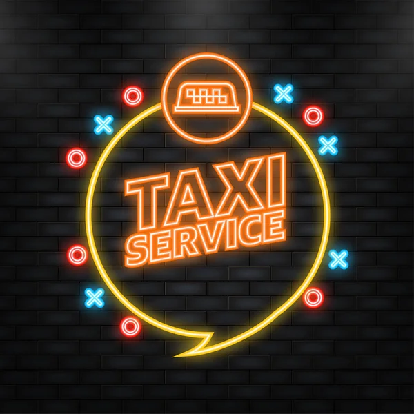 Neon Icoon. Taxi service, geweldig ontwerp voor elk doel. App logo concept. Brochure ontwerp sjabloon, kaart, banner. — Stockvector