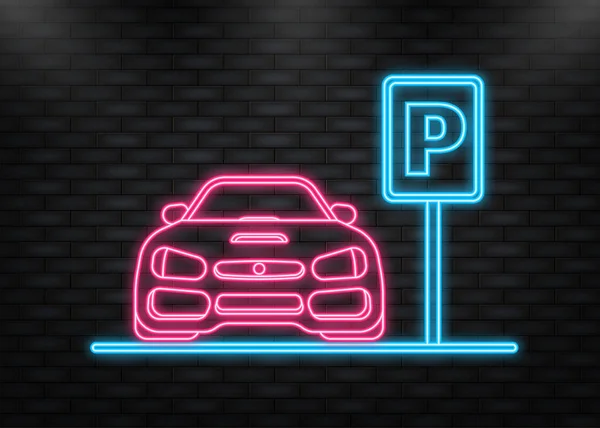 Neon Icoon. Geïsoleerd parkeerbord - Blauw verkeersbord met letter P geïsoleerd op witte achtergrond. — Stockvector