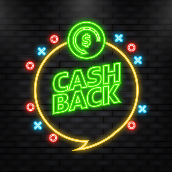 Neonikonen. Cashback koncept logotyp. Cash back grön banner på vit bakgrund. — Stock vektor