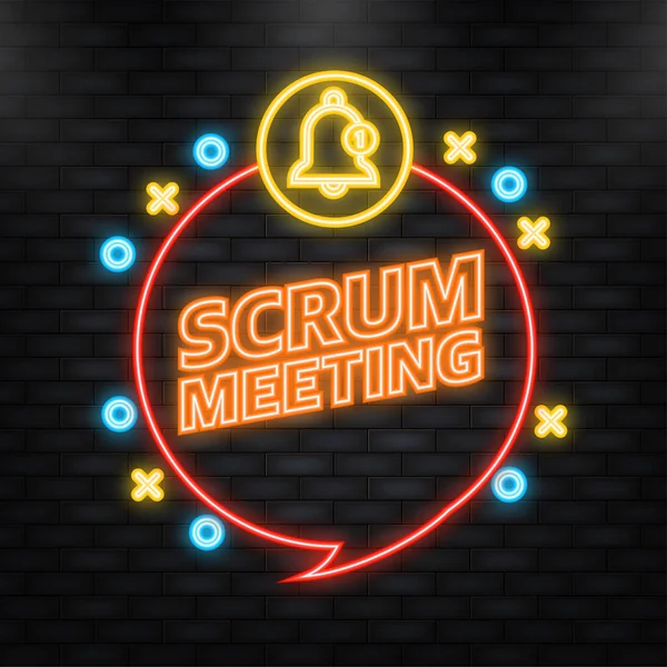 Neon Icon. Flat icon with scrum meeting. Project development illustration. Vector icon. — Vettoriale Stock