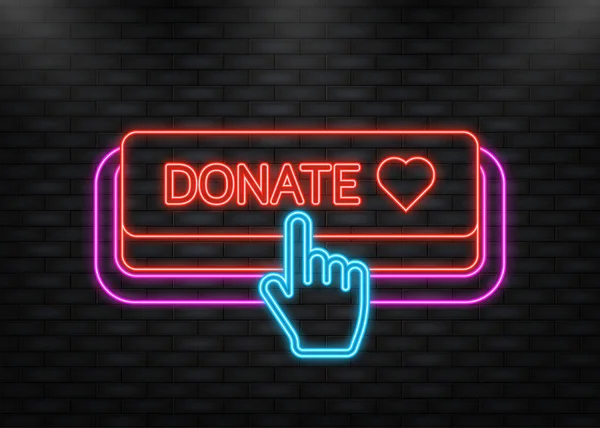 Εικονίδιο Νέον. Donate κόκκινο κουμπί καρδιά σε επίπεδο στυλ. Διανυσματική επίπεδη απεικόνιση. — Διανυσματικό Αρχείο