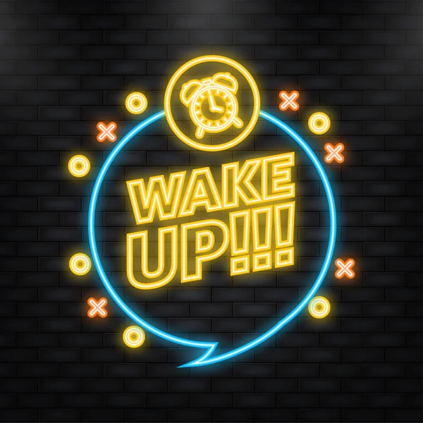 Neon Icon. Wake up alarm clock icon isolated on white background. Vector illustration. — Image vectorielle