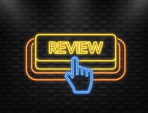 Neon Icon. Icon with yellow review neon button on white background for web marketing design. Vector illustration — Image vectorielle