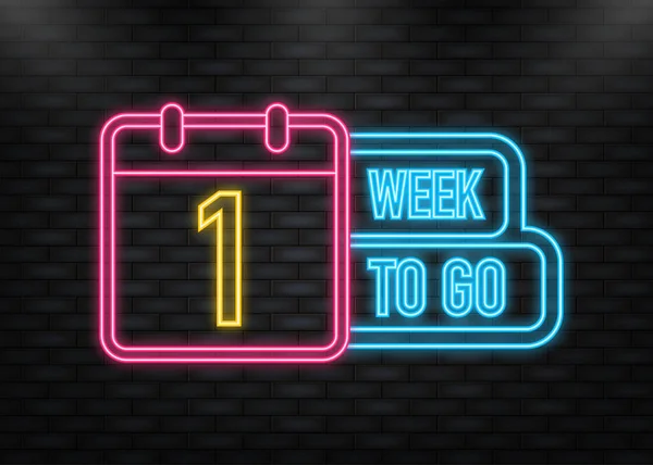 Neon Icon. One Week To Go Timer Label, blue emblem banner. Vector illustration — ストックベクタ