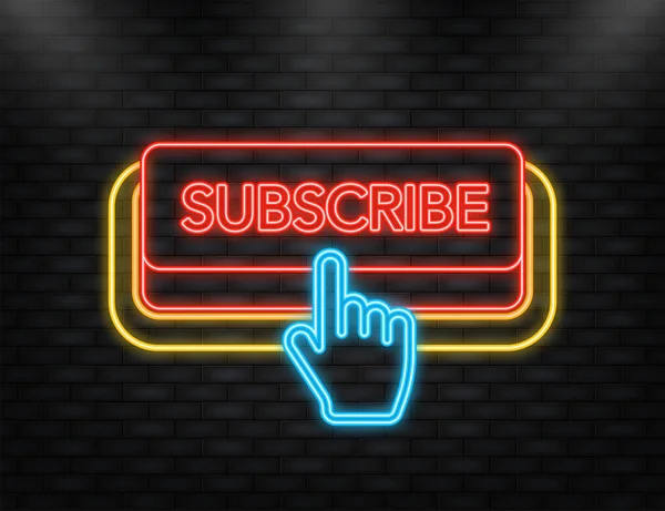 Neon Icon. Icon with red subscribe neon button on white background for web marketing design. Flat deign — Vettoriale Stock