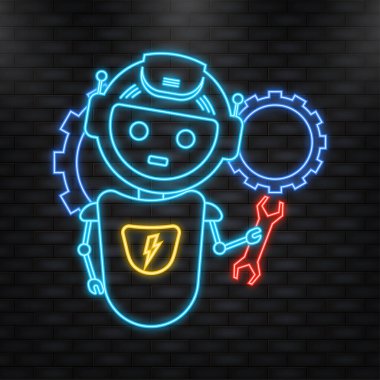 Mavi robotlu düz çizim. Müşteri desteği düz vektör illüstrasyonuna yardımcı olur.