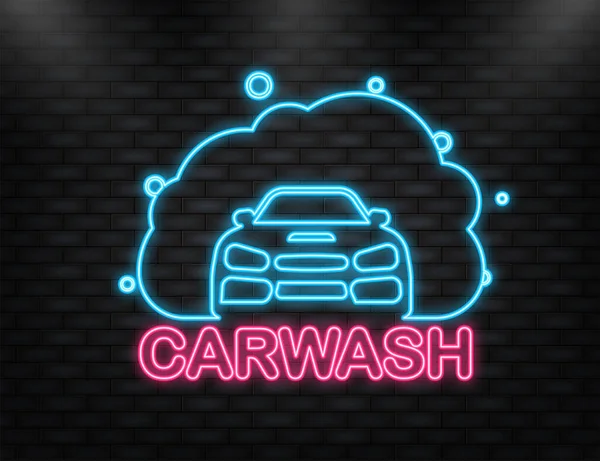 Neon Icon. Abstract infographic with carwash flat illustration. High pressure washer. Vector banner. — Vettoriale Stock