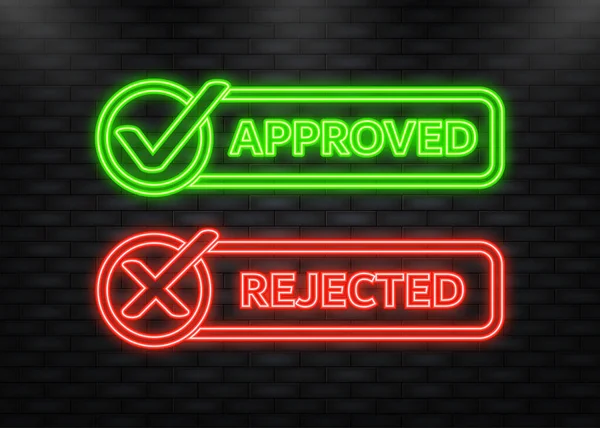 Neon Icon. Approved and Rejected banner. Positive feedback concept. Flat banner. Vector illustration — Vector de stock