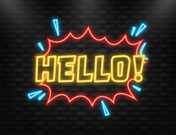 Neon Icon. Hello in vintage style. Cartoon style vector. Pop art. Vector text. Wow effect — ストックベクタ