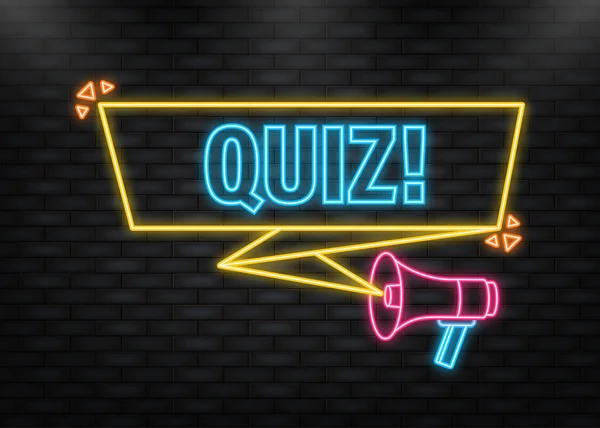 Neon Icon. Megaphone with Quiz poster in flat style. Vector illustration — 스톡 벡터